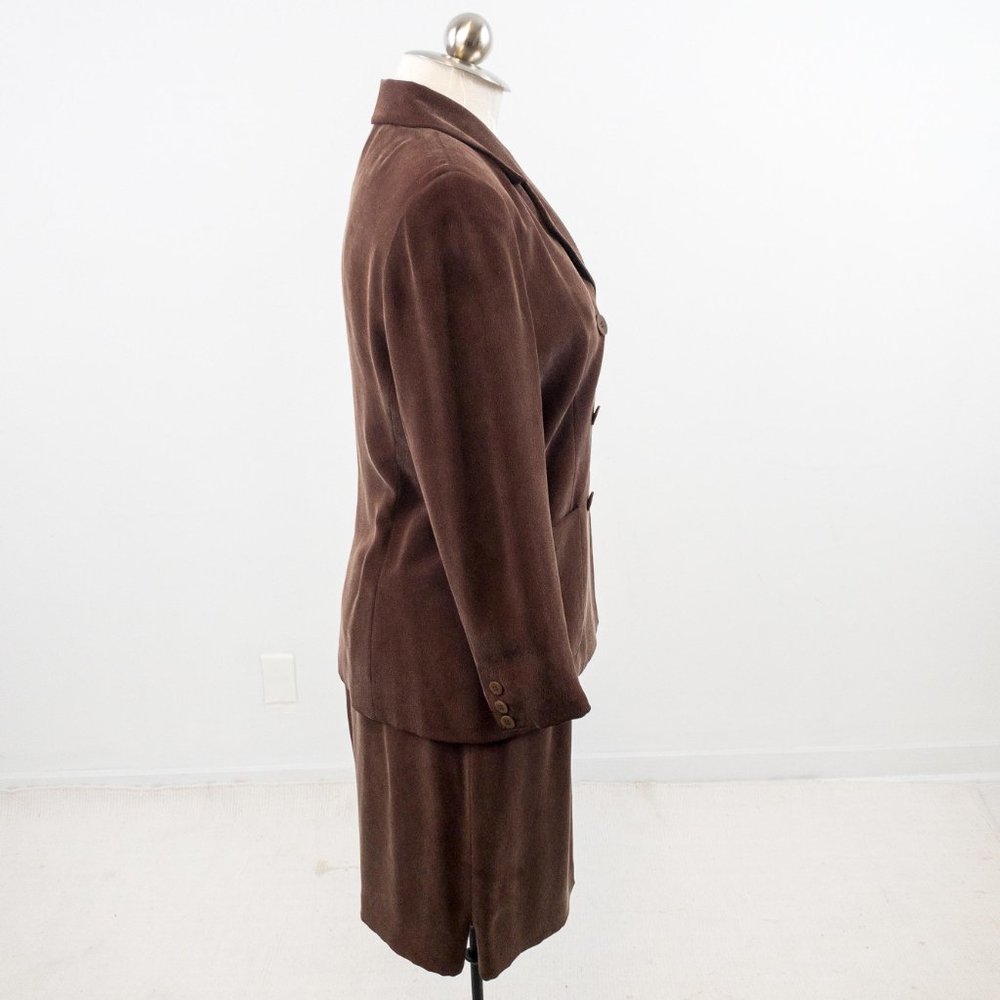 Vintage 90s M Sueded Silk Skirt Power Suit Brown - Picture 3 of 16
